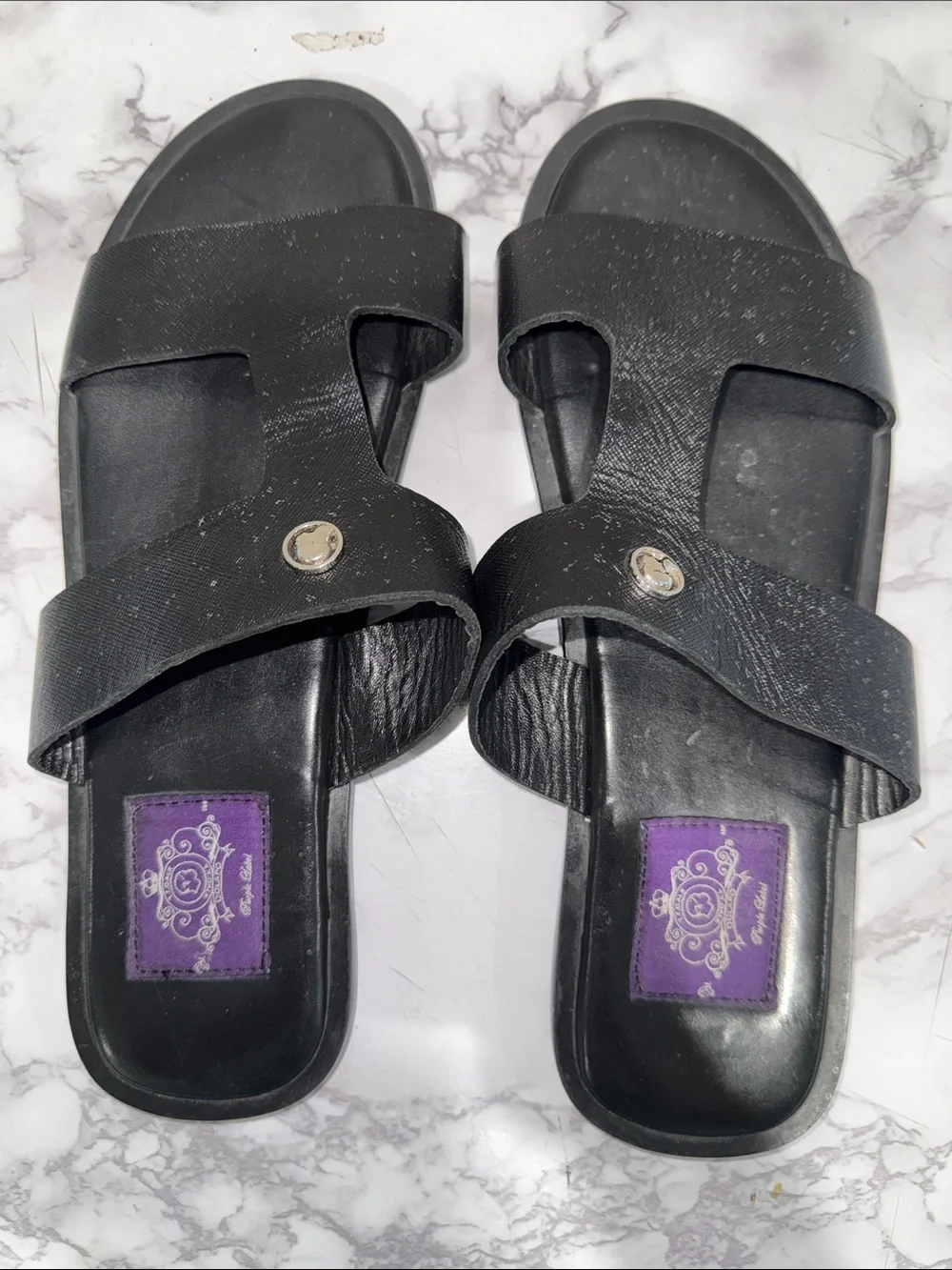 T.T. Dalk Black Slide Sandals men’s 10 Purple label